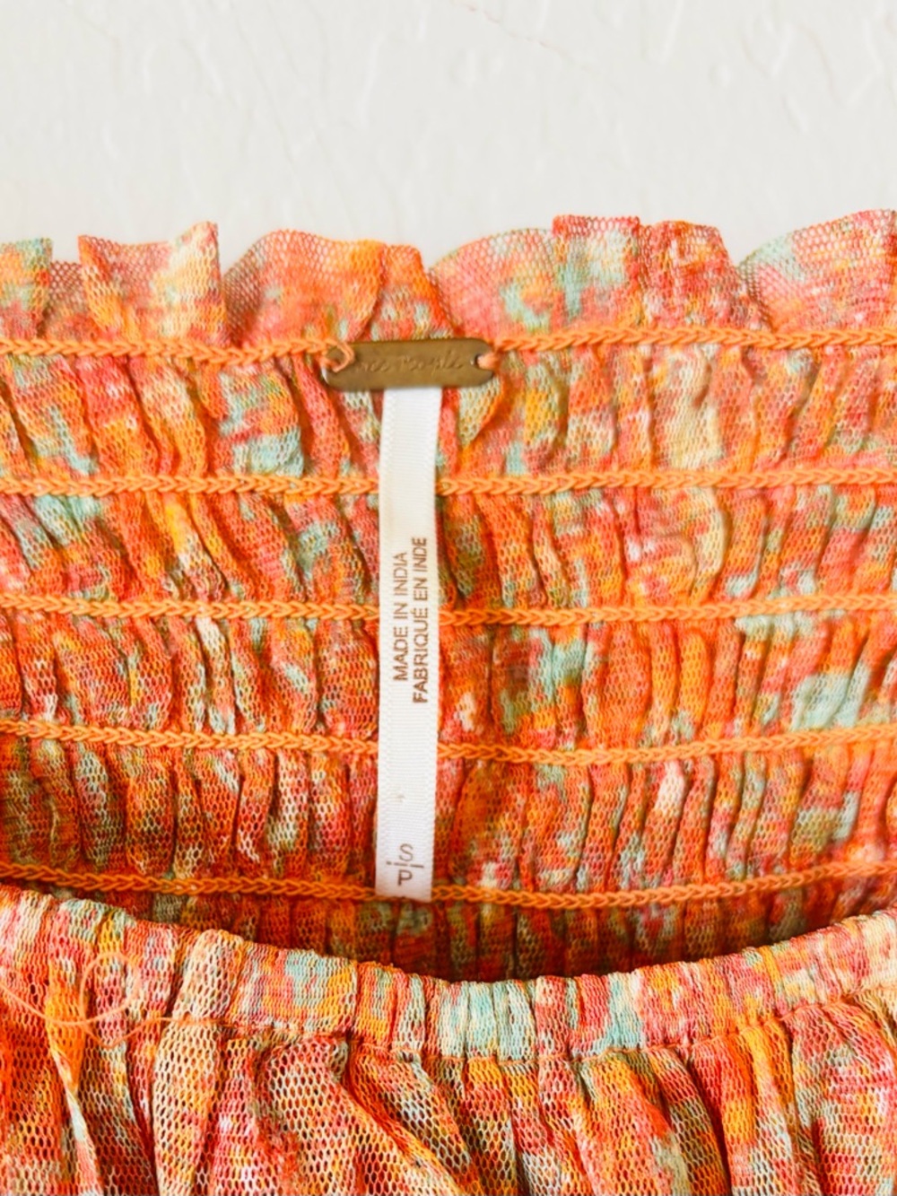 Free People Orange Floral Square-Neck Puff Sleeve Penelope Top - Picture 5 of 9